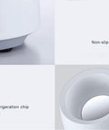 No Fuss Desktop Cup Cooler And Warmer showing non-slip mat and refrigeration chip for stable temperature control.