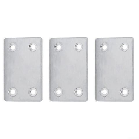 Three heavy duty stainless steel corner brackets for furniture repair, L shape mending plates with four pre drilled holes, brushed finish, 60x38mm.