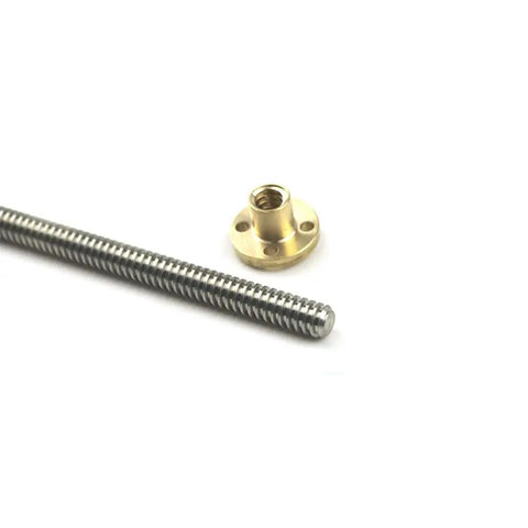 8mm T8 Lead Screw With 1mm Pitch And Brass Nut For 3D Printers, trapezoidal stainless steel screw shown