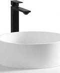 Round 17.7 Inch Vessel Sink For Bathroom, Above Counter Matte Stone Modern Basin with sleek faucet