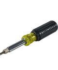 11-In-1 Multi-Bit Screwdriver And Nut Driver For HVAC Pros showing TR-4 Schrader Valve Bit and Core-Extractor in black and yellow handle