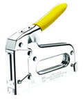 Heavy Duty Staple Gun With Rear Load Magazine for Voice and Data Cables and Wiring, chrome build with yellow handle