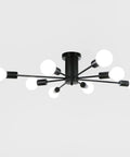 Eight Light Black Sputnik Ceiling Fixture For Kitchen And Dining Rooms, Modern Semi Flush Mount Chandelier, Mid Century Sunburst Style