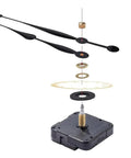 Exploded view of Ten Piece Clock Repair Kit With Nuts, Washers, Rubber Rings And Brass Caps For Silent Movement Clocks.
