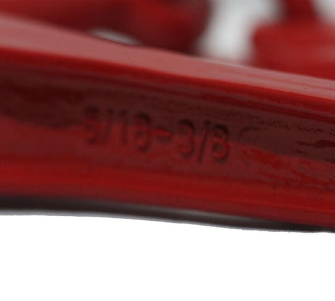 Close-up of a G70 Recoilless Safety Release Chain Binder with "5/16-3/8" marking for Flatbed Haulers