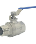 Heavy Duty 1 Inch Full Port Ball Valve With Male X Female Npt Threads And 304 Stainless Steel Construction For Water Oil And Gas Control Featuring Slick Lever Action And Corrosion Proof PTFE Seals For No Nonsense Performance, detailed view showcasing the manual lever and threaded ends.