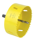 Four Inch Hole Saw Kit With Arbor Mandrel Bi-Metal Deep Cut For Wood Drywall Plywood Plastic And Thin Metal One And A Half Inch Cutting Depth Three Eighths Inch Hex Shank Ideal For Cornhole Boards