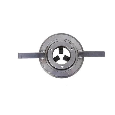 Heavy Duty 200M Manual Welding Positioner Self Centering Chuck With Three Jaws and 80M Center Hole Clamp Range For Metal Fabrication Pros top view of self-centering chuck with handle.