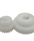 0.8 Module 39T Cylindrical Spur Gear With Step 0.8M Straight Mechanical Gear, two white plastic gears visible.
