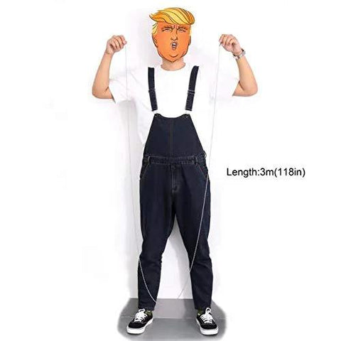 Man holding a 3m long retractable fish ball chain wire tool, dressed in overalls and mask, demonstrating height for wiring tool usage.