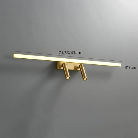 Brass Vanity Light With Adjustable LED Spotlights For Makeup Mirror, wall-mounted, showing 41/56/71 cm size options, room view