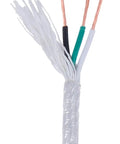 Close-up of Clear Silver 18/3 SVT PVC Lamp Cord Three Wire For Pendant And Pulley Lighting Fixtures 250 Ft Spool Heavy-Duty PVC Jacket