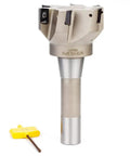 Beefy Heavy Duty Indexable End Mill With R8 Shank And 3 Inch Cutting Diameter For Milling, Six Flutes, 90 Degree Positive Rake