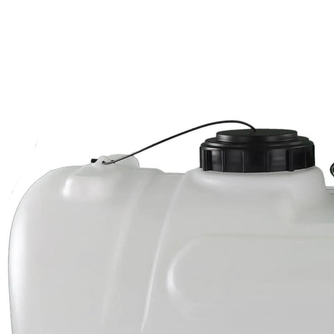 40 Gallon Deluxe UTV Spot Sprayer With 2.2 GPM 70 PSI Max, close-up of cap and hose on white tank