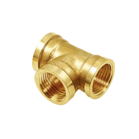 Brass 3/4-inch pipe tee fitting with three female threaded ends