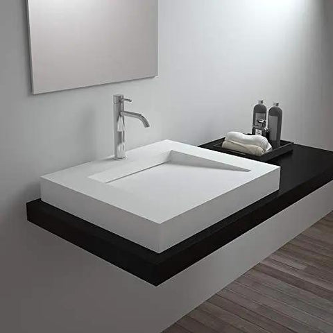 Fresh Modern White Vessel Sink Built Tough From Premium Engineered Stone For A Top Tier Bathroom Remodel With Seamless Over Counter Design.