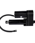 Heavy Duty Linear Actuator For Holland 848 853 855 Round Baler Hydraulics, black metal construction, side view with connector.