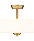 Three Light Matte Opal Glass Semi Flush Mount in Heritage Brass Finish, Classic Tuscan Vibe Ceiling Light with Deep Round Shade