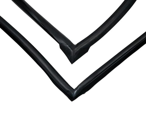 Rubber door seal gasket for shipping containers, 2-piece set; corner close-up of black seal.