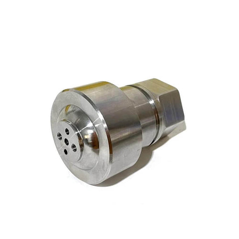 Front view of metal waterjet seal for HD-HHP cylinder; circular head with four small holes