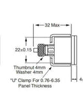 Technical drawing of JwDawn 4Pin 24x48mm Battery Gauge Monitor dimensions and specifications for installation.