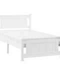 Twin Size Solid Wood Platform Bed Frame With Headboard No Box Spring Needed White Finish Wood Slat Mattress Support right angle view