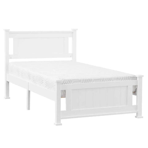 Twin Size Solid Wood Platform Bed Frame With Headboard No Box Spring Needed White Finish Wood Slat Mattress Support right angle view