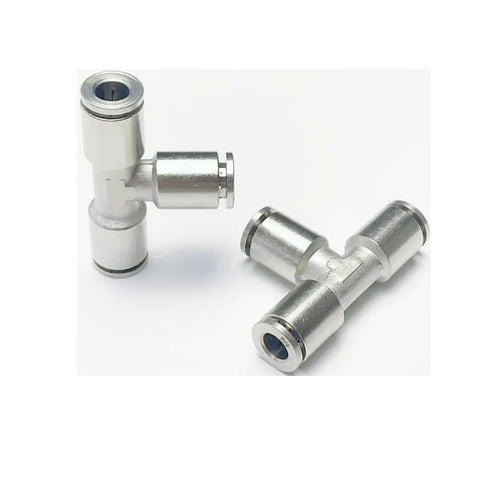 Push To Connect Tube Fitting Union Tee Copper Nickel Plated One Quarter Inch Tube OD Three Way Tee Shaped Union Adapter Fitting