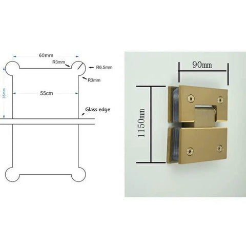 Frameless Glass Shower Door Hinge With 180 Degree Swing Brushed Stainless Steel dimensions and diagram
