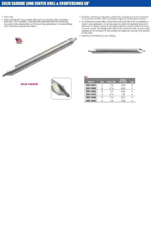 Front view of HHIP 5001-0032 solid carbide center drill and countersink set, USA-made, size #3 x 4.