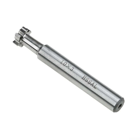 HSS T-slot end mill cutter, 10mm dia, 6-flute, 6mm shank, 65mm length (side view)