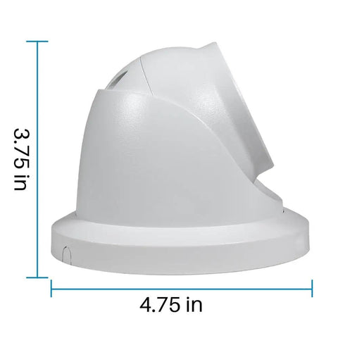 Side view of 5MP TVI Turret Dome Security Camera With Night Color Vision, Weatherproof IP67 Outdoor, dimensions 4.75x3.75 inches