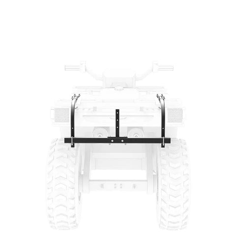 ATV Seeder With 125 Lb Hopper And Universal Mounting System For Easy Fit, rear view of heavy-duty steel mounting bracket