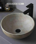 USZWBY Round Bathroom Vessel Sink - Modern Countertop Washbasin for Indoor & Outdoor Use Stylish Household Vanity Basin, beige stone design.