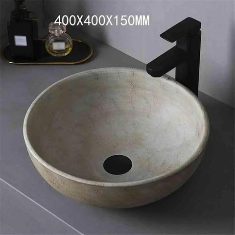 USZWBY Round Bathroom Vessel Sink - Modern Countertop Washbasin for Indoor & Outdoor Use Stylish Household Vanity Basin, beige stone design.