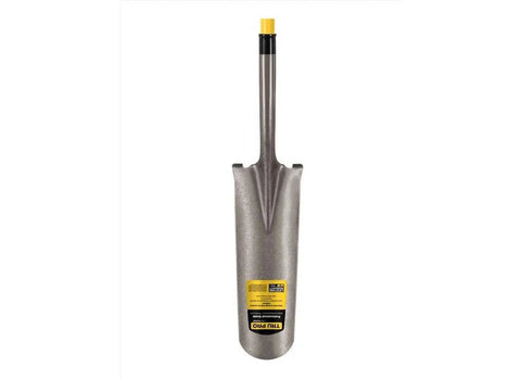 Heavy Duty Drain Spade With 48 Inch Fiberglass Handle And 9 Inch Grip For Deep Digging, A Back Saving Workhorse Built To Withstand Tough Soil In The Lawn, Garden Or Construction Site, Comfortable And Secure Grip shown head-on with blade and handle
