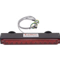 Front view of TowMate red LED tail light bar for hitch cargo carrier with magnetic mount and wiring harness.
