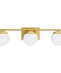Slick Gold Vanity Light Fixture Three Light Mid Century Modern Bathroom Wall Sconce With Milky Glass Globe, 24 Inch Long