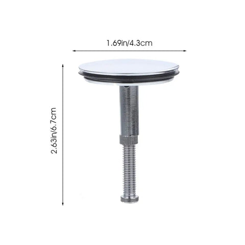 2pcs Brass Bathtub Drain Plug with Flat Seal and Rotating Design, silver finish, dimensions 1.69in x 2.63in, used for bathtub drainage.
