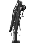 Built Tough Heavy Duty Folding Engine Hoist And Pickup Bed Tailgate Crane With Slick Hydraulic Winch side view showing telescoping boom and winch.