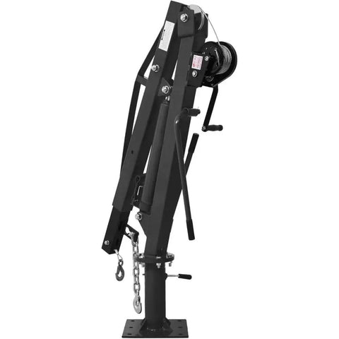 Built Tough Heavy Duty Folding Engine Hoist And Pickup Bed Tailgate Crane With Slick Hydraulic Winch side view showing telescoping boom and winch.
