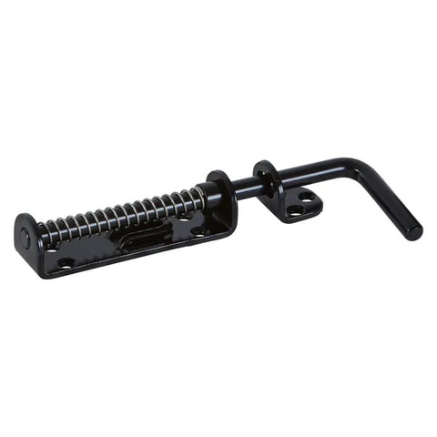 Heavy Duty Spring Loaded Sliding Door Bolt Lock Built Like An Absolute Tank Steel Gate Latch Offering Snappy Automatic Retraction For Sheds Stalls And Barns In Durable Black Finish, 7.2 x 11.2 inches.