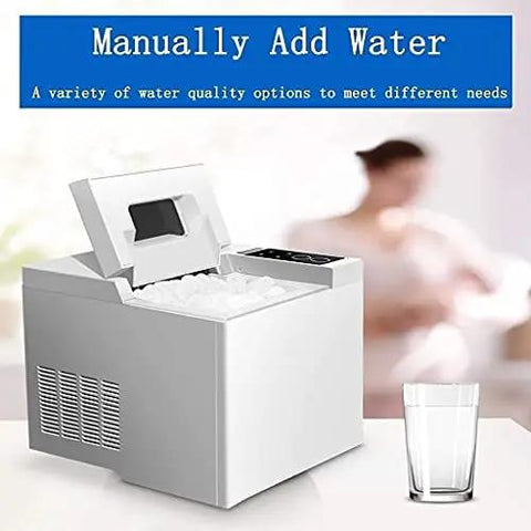 Premium Stainless Steel Freestanding Ice Maker Cranks Out Thirty Three Pounds Bullet Ice Daily With Slick Touch Panel No Sweat Rapid Chilling For Kitchens Bars And Office Spots with water added.