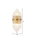 Modern Clear Crystal Wall Sconce With Slick Diamond Etching And Bright Up Down Lighting For Bedroom Foyer Or Dining Nook Top Shelf Gold Hardware Fast Mount Good Vibes Smooth Room Refresh, 21 inch tall with gold finish.