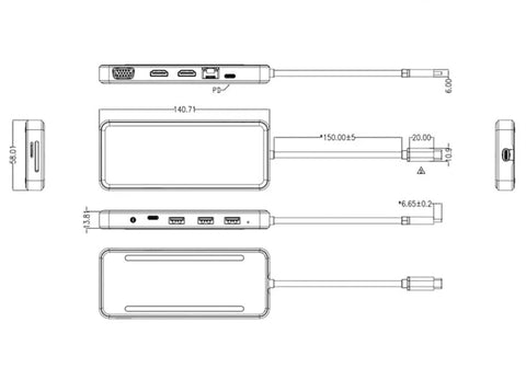 Portable USB C Docking Station Featuring Crisp 4K Triple Monitor Output And Type C Multiport Hub Adapter dimensions and design features.