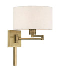 Bronze Finish One Light Swing Arm Wall Lamp With Oatmeal Fabric Shade Twenty Four And A Quarter Inch Includes Three Way Switch
