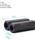 Side view of hydraulic check valve, 3/8 in NPT, single-direction, black metal body with two female threaded ports
