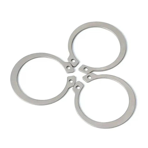 Heavy Duty Black External Circlips M3 To M42 Size C Type Snap Rings And Bearing Washers Made From Tough 65mn Manganese Steel in a set of four.