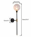Industrial Gold And Black 1 Light Wall Sconce With Long Arm And Globe Glass Shade Delivers A Lit Glow Modern Wall Mounted Lamp, dimensions shown