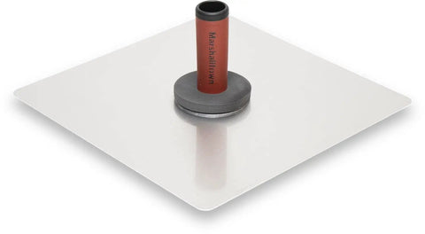 14 Inch Aluminum Hawk With DuraSoft Handle And Callus Preventer For Masonry And Drywall Durable Lightweight Tool Made In USA For Pros And DIYers On The Job Site, showing top view of square aluminum tile with ergonomic grip.